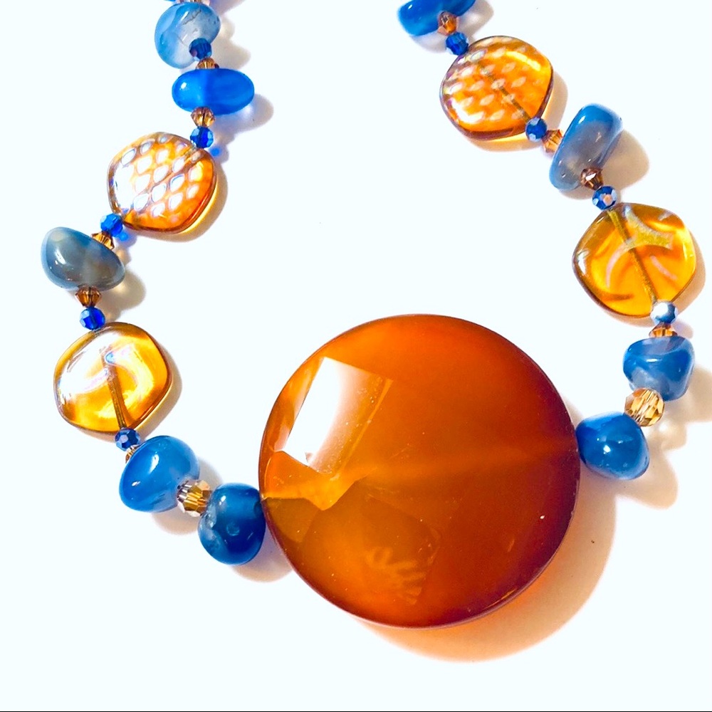 Handmade Periwinkle Tan “Sparkling Moon” Statement Necklace